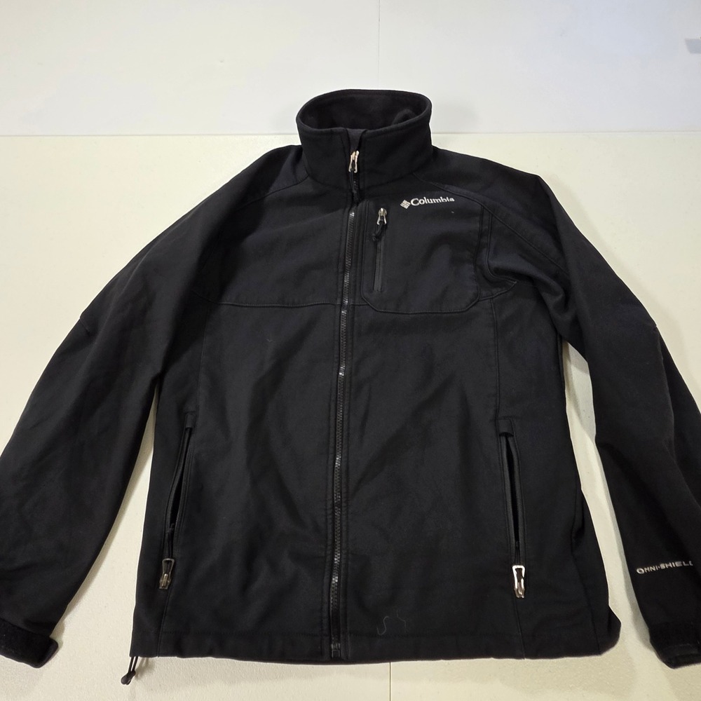 Columbia Omni-Shield Softshell Jacket Mens Small Black Full Zip Outdoor Coat